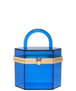 Clear Hexagon Cylinder Top Handle Bag 2047-1 BLUE